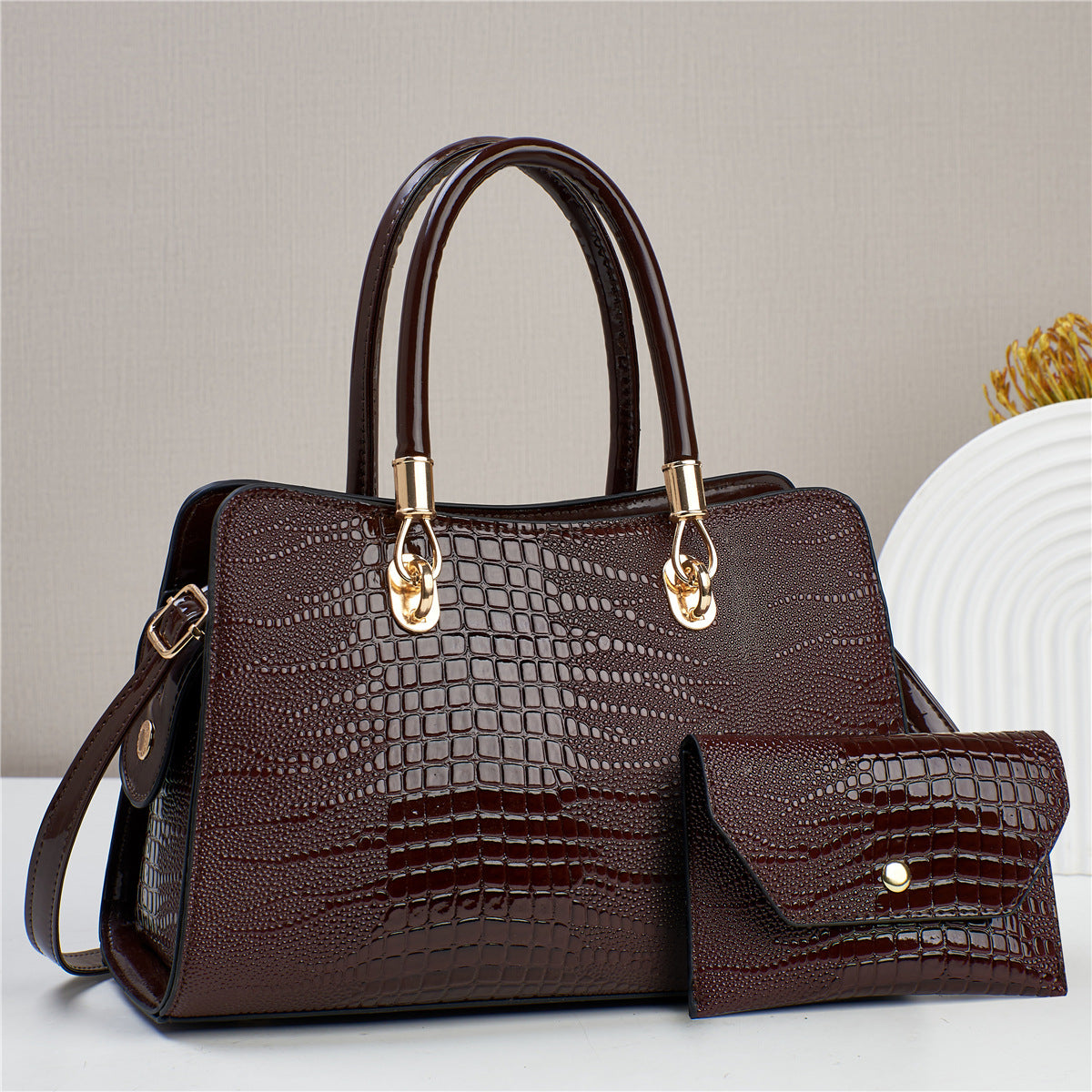 Women's Large Capacity Fashion Crocodile Pattern Mother Handbags