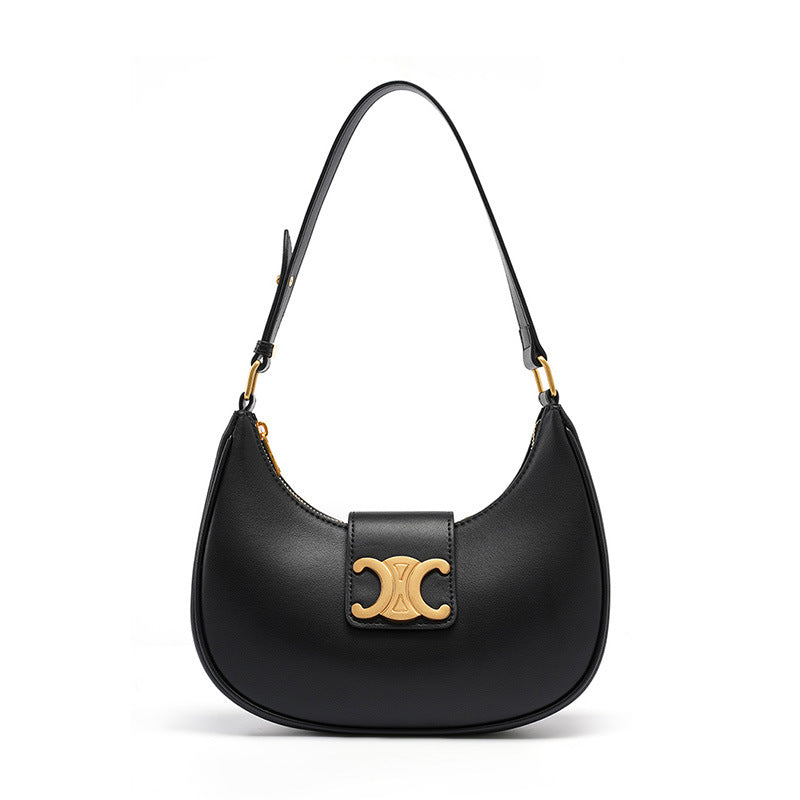 Women's Classic Saddle Underarm Genuine Leather Arc Shoulder Bags