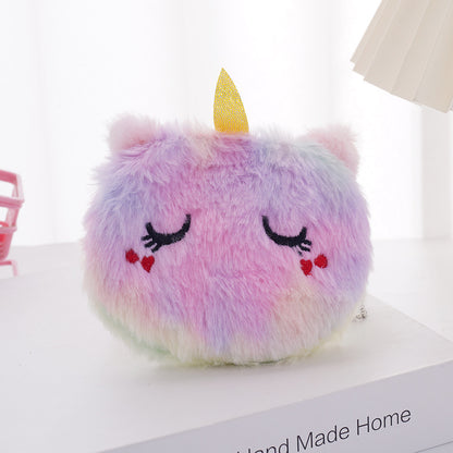 Mini porte-monnaie pour enfants en peluche avec motif de dessin animé et licorne