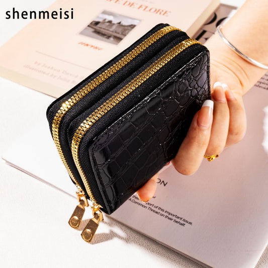 Women's Pattern Organ Double Zipper Fashion Large Capacity Card Holder