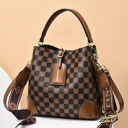 Women's Retro Bucket Fashion Stitching Printing Color Shoulder Bags