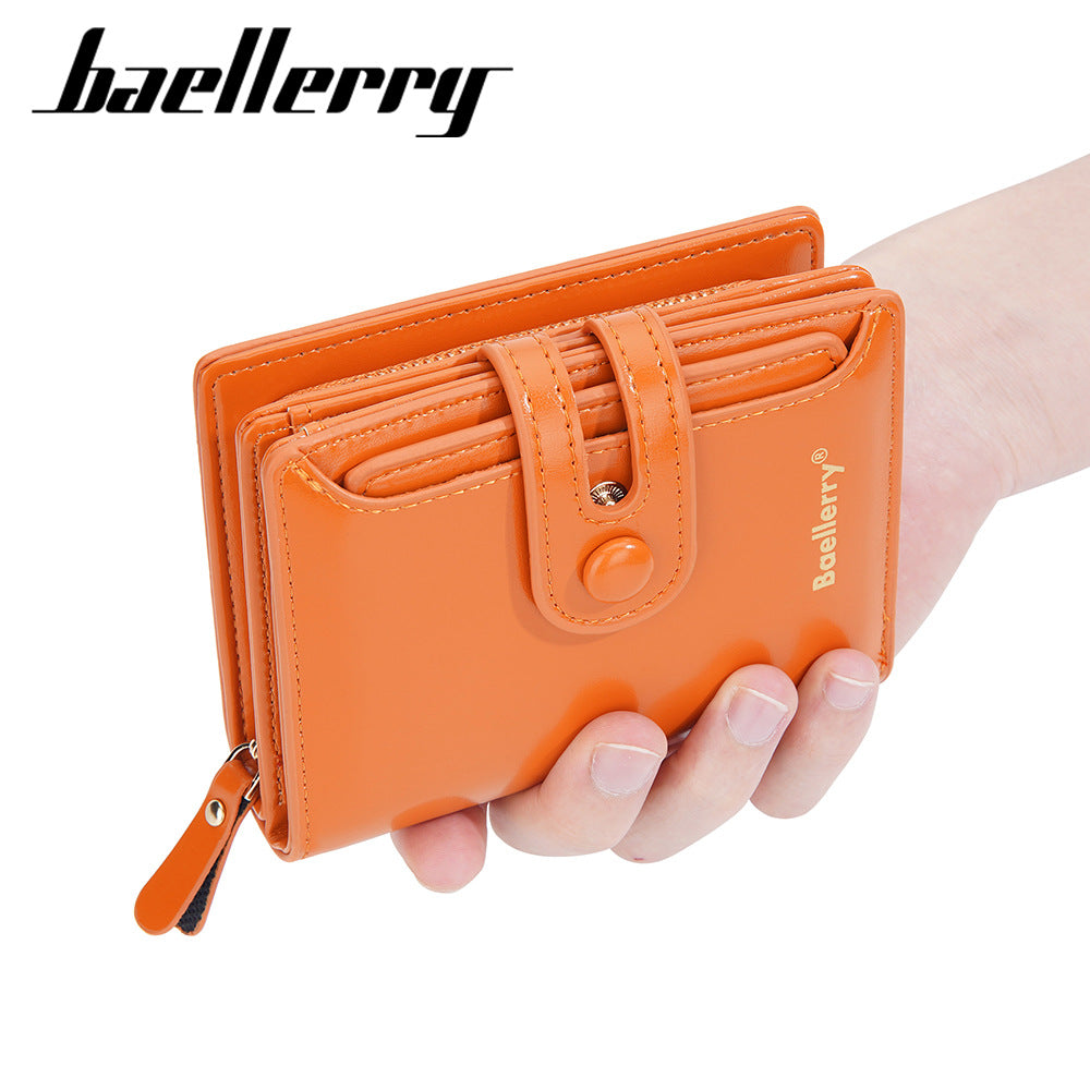 Women's Short Korean Style Oil Wax Leather Glossy Double Ladies Wallets