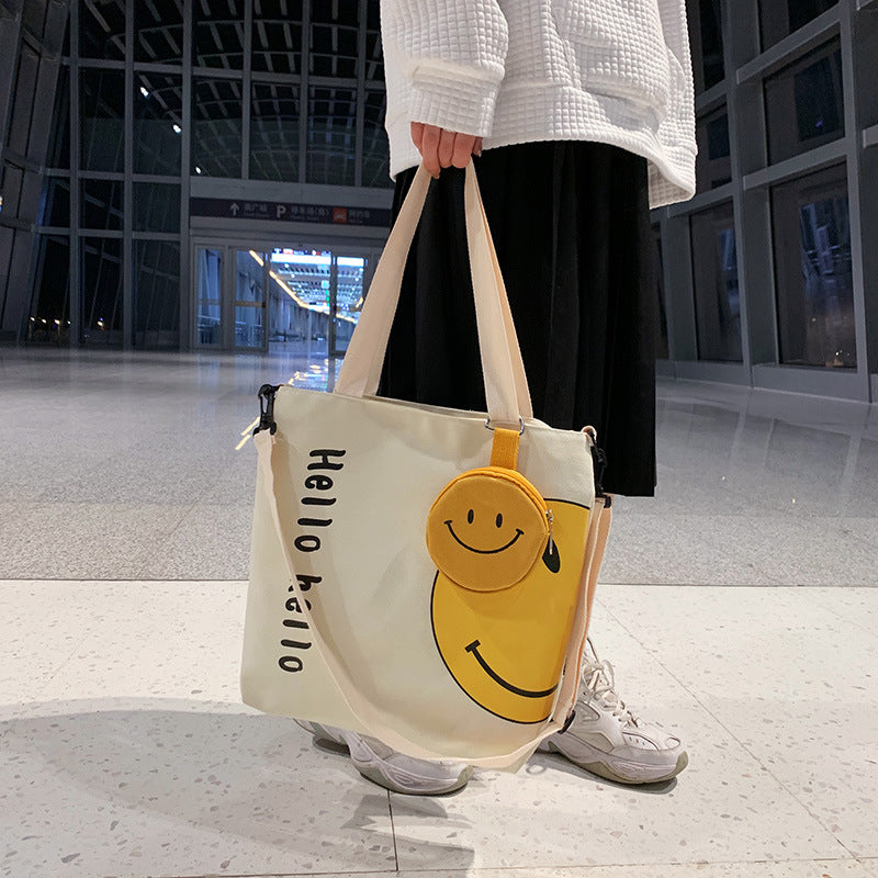 Sacs à bandoulière portables en toile pour femmes avec motif smiley frais et sucré