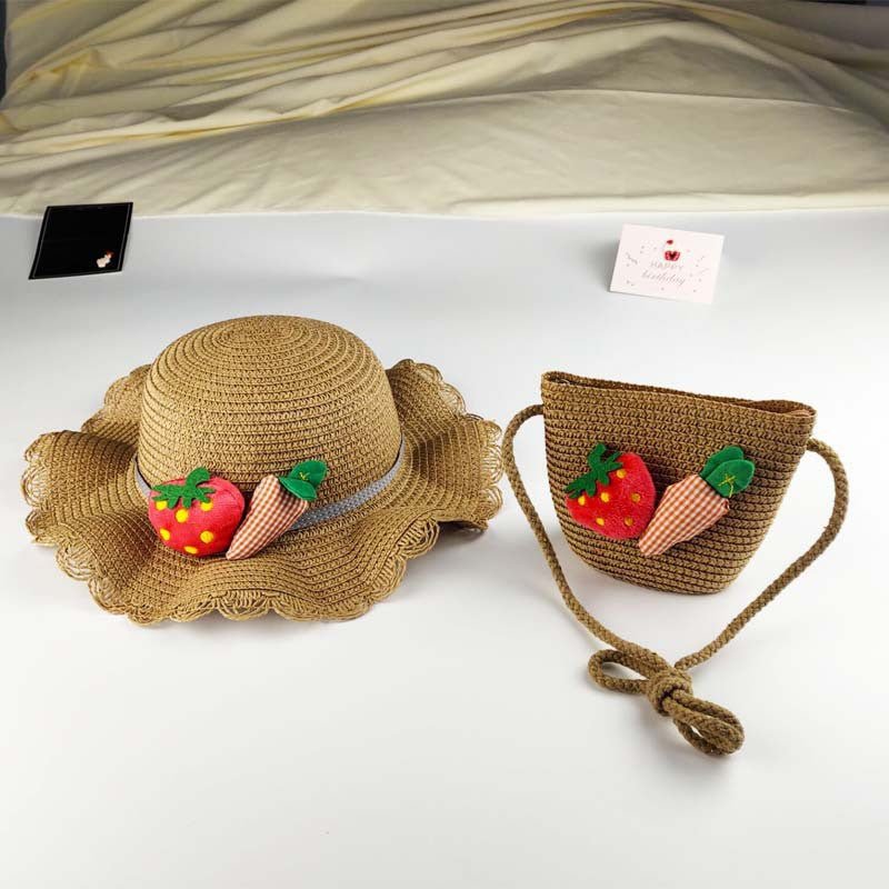 Ensemble de chapeaux tissés tendance pour enfants, mini sacs à bandoulière à fleurs pour enfants