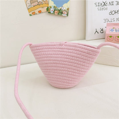 Women's & Children's & Summer Fashion Straw Cartoon Plush Children's Shoulder Bags