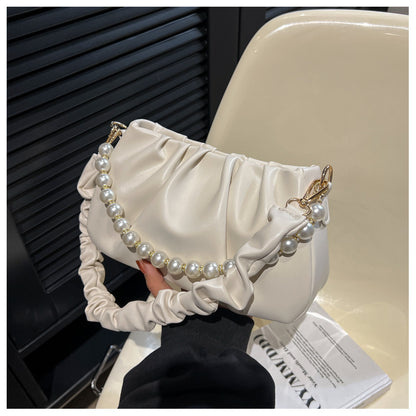 Summer Pearl Chain Pleated High-grade Popular Cloud Crossbody Bags