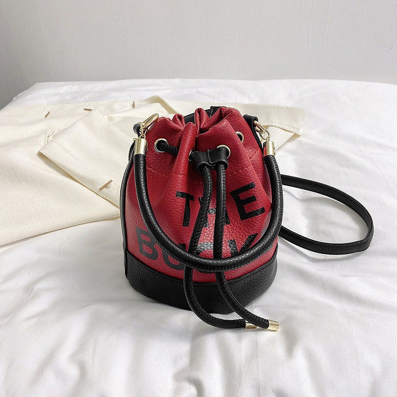 Women's Fashion Stitching Drawstring Portable Bucket Handbags