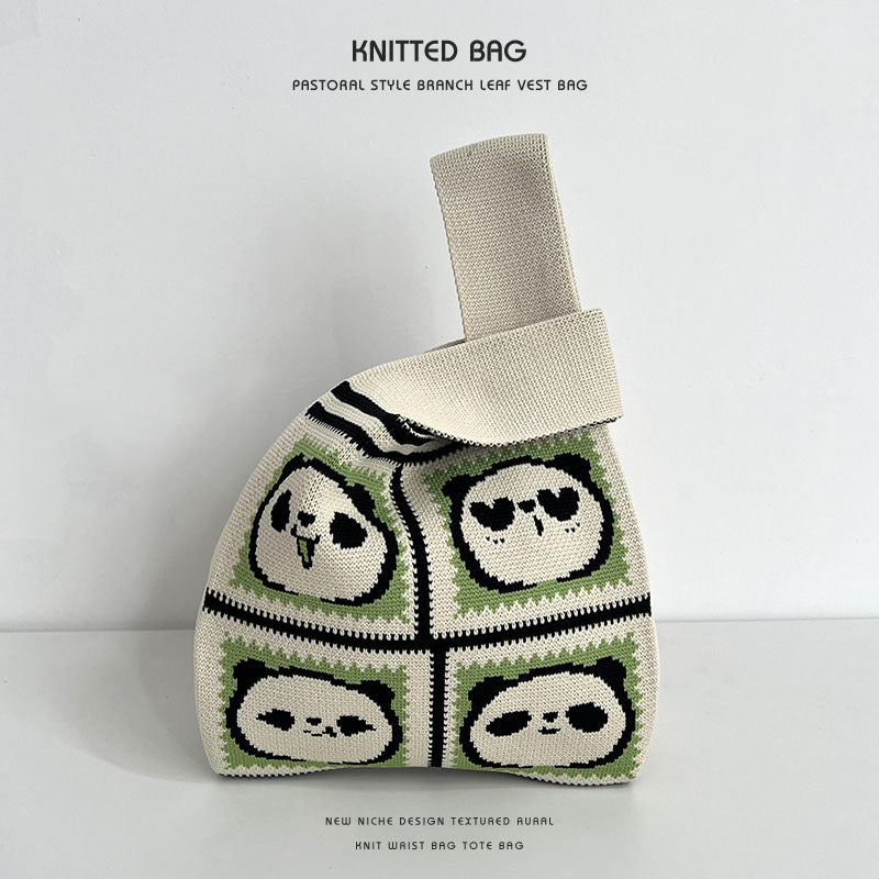 Women's Woven Panda Easy Matching Cute Knitted Handbags