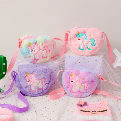 Sacs à bandoulière pour enfants en peluche mignons avec licorne d'amour