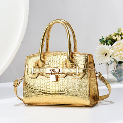 Beautiful Bright Leather Stone Pattern Alligator Handbags