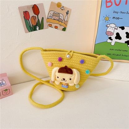 Children's Cute Cartoon Small Straw Mini Beach Children's Shoulder Bags