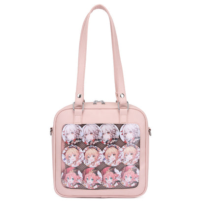 Style Uniform Square Cartoon Portable Transparent Shoulder Bags