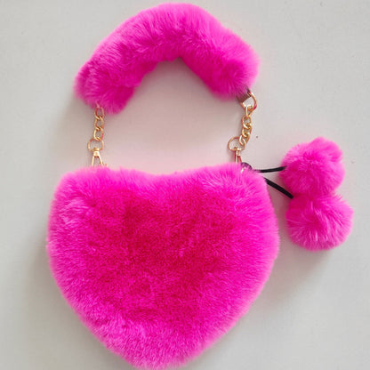 Comfortable Plush Loving Heart Portable Chain Crossbody Bags