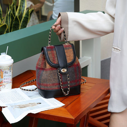 Sacs à dos d'université en laine à carreaux de style classique pour femmes