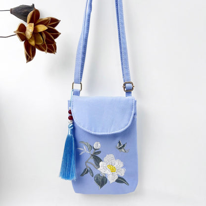 Women's Bright Silk Satin Embroidery Flip Ancient Phone Bags