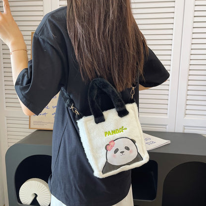 Style Embroidery Cute Little Panda Portable Basket Crossbody Bags