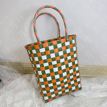 Gift Portable Bucket Vegetable Basket Straw Tote Handbags