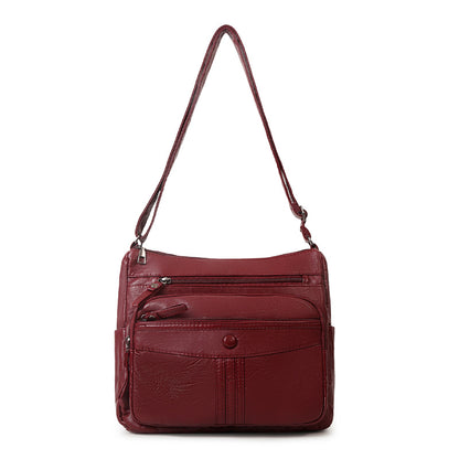 Women's Washed Leather Retro Solid Color Soft Shoulder Bags