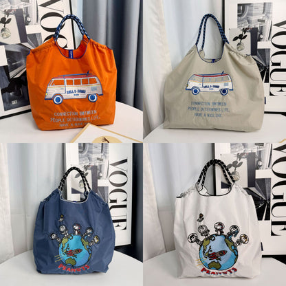 Car Embroidered Shopping Large Capacity Nylon Handbags