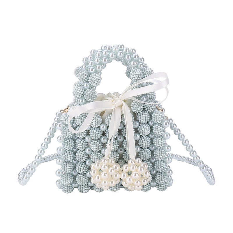 Women's Pure Color Beaded Pearl Woven Small Bags