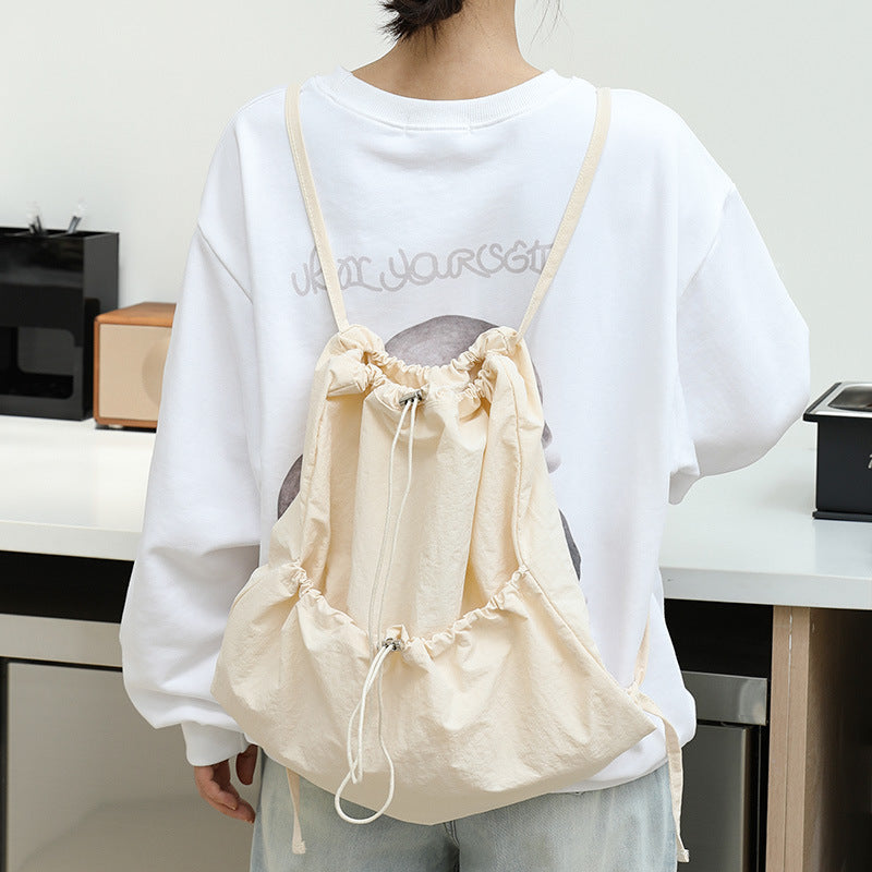 Canvas Fashion Drawstring Pleated Nylon Large Backpacks