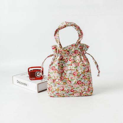 Floral Drawstring Printed Pocket Style Storage Shoulder Bags