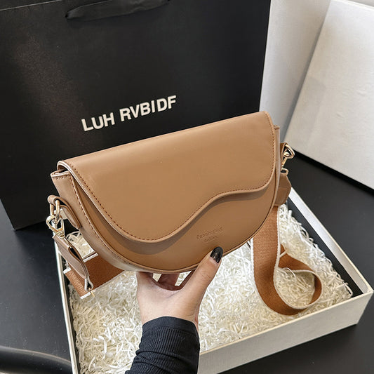 Fashion Solid Color Texture Female Saddle Shoulder Bags