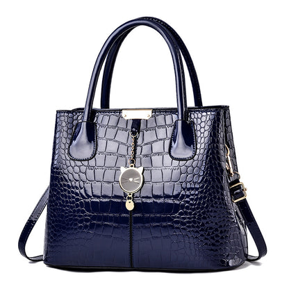 Women's Shining Leather Tote Fashion Stone Pattern Simple Handbags