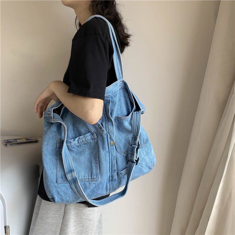 Sacs à bandoulière en toile denim pour femmes de grande capacité de style rétro américain