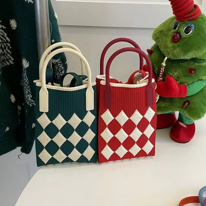 Mobile Knitted Large Capacity Totes Woolen Handbags