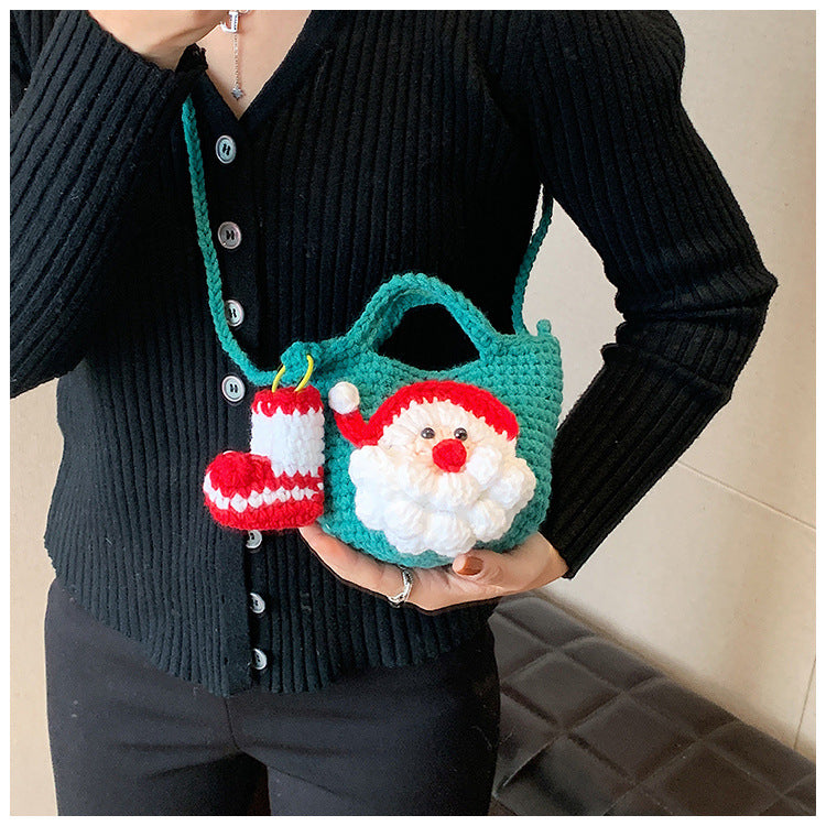 Women's Christmas Handmade Wool Woven Fashion Santa Crossbody Bags