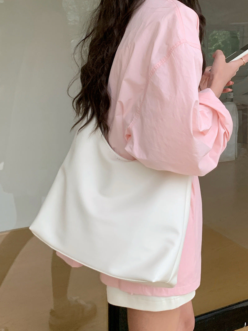 Sac fourre-tout simple en cuir souple rose à bandoulière