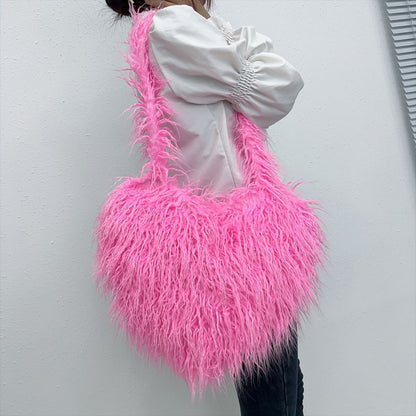 Women's Personalized Trendy Heart Tan Wool Fur Crossbody Bags