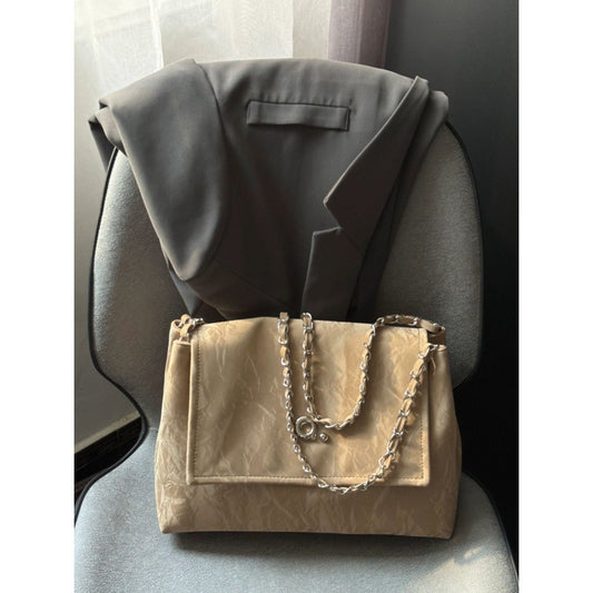 Women's Texture Design Large Capacity Chain Tote Shoulder Bags