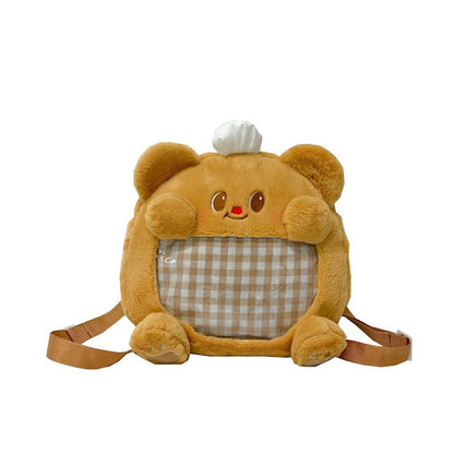 Yellow Bear Furry Cute Peripheral Plaid Large Backpacks