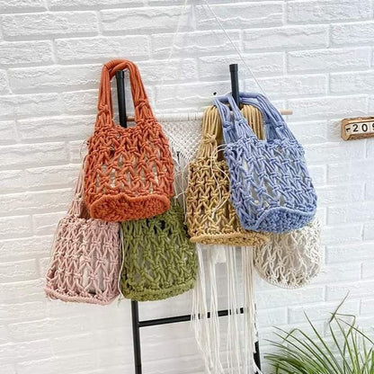 Women's Woven Portable Mesh Straw Beach Hollowed Handbags