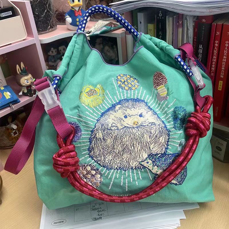 Homemade Shopping Nylon Cloth Embroidery Flower Crossbody Bags