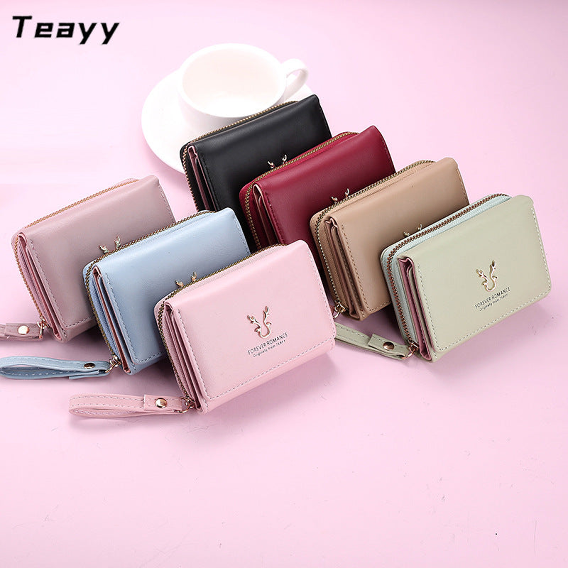 Women's Short Leather Mini Zipper Cartoon Pouch Ladies Wallets