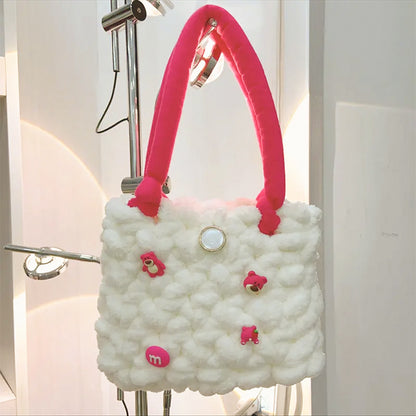 Beaver Hand-woven Material Cotton Candy Cloud Crossbody Bags