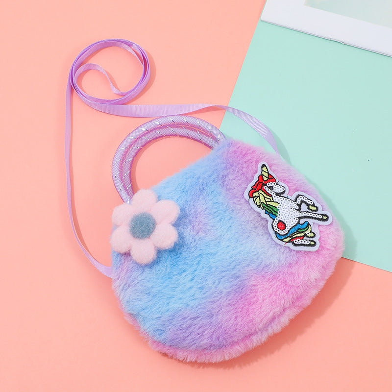 Children's Cartoon Treasure Cute Colorful Plush Unicorn Children's Shoulder Bags