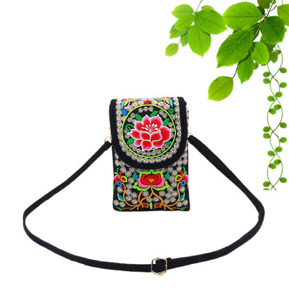 Ethnic Style Embroidered Flip Canvas Mobile Phone Bags