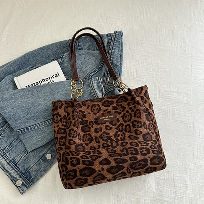 Women's Retro Frosted Large Capacity Leopard Print Shoulder Bags