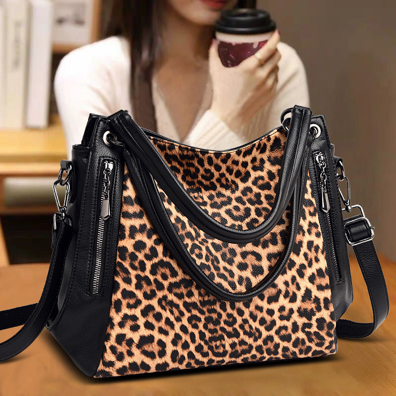 Women's Fashion Leopard Print Zebra Leather Soft Handbags