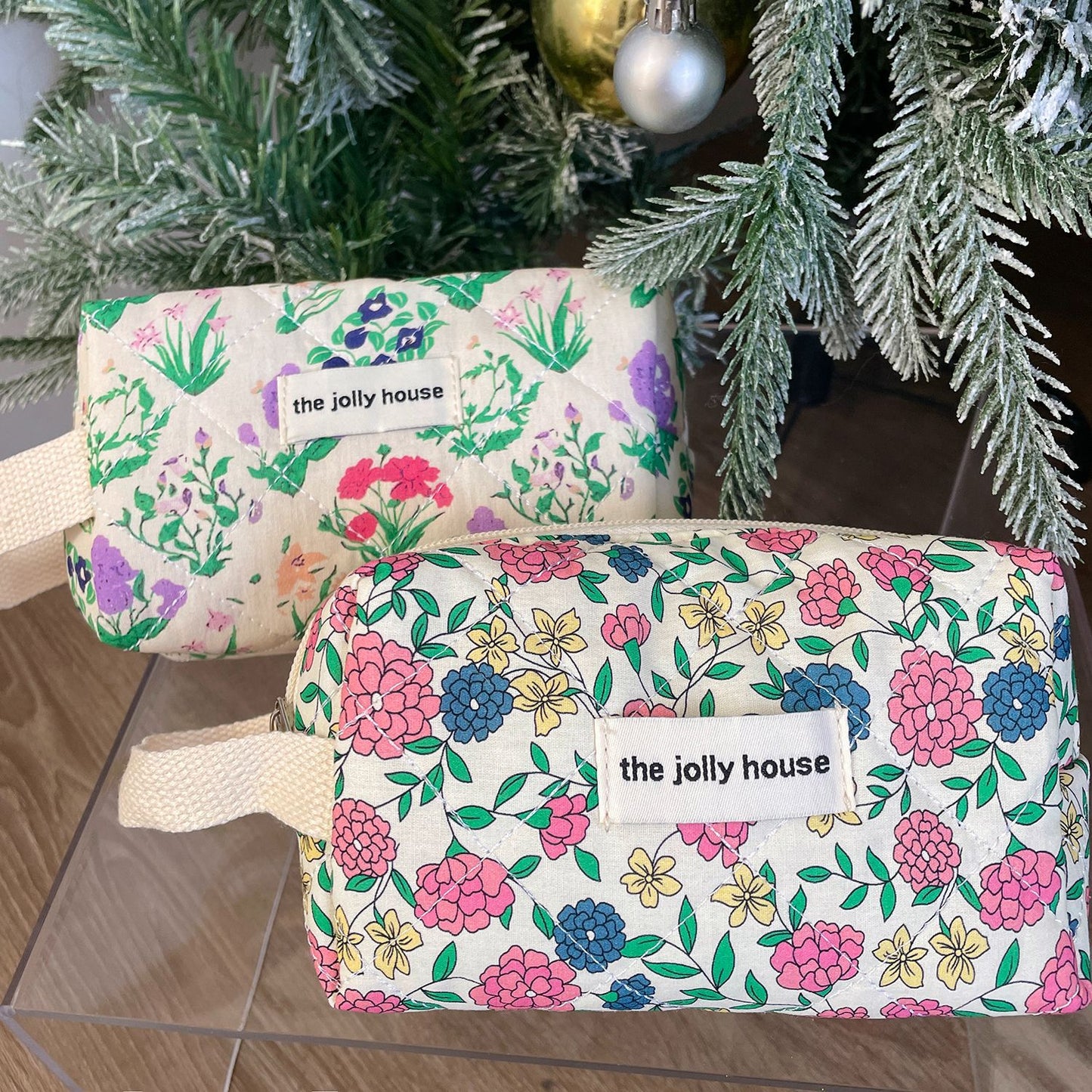 Trousse de toilette matelassée de grande capacité à motif floral rétro