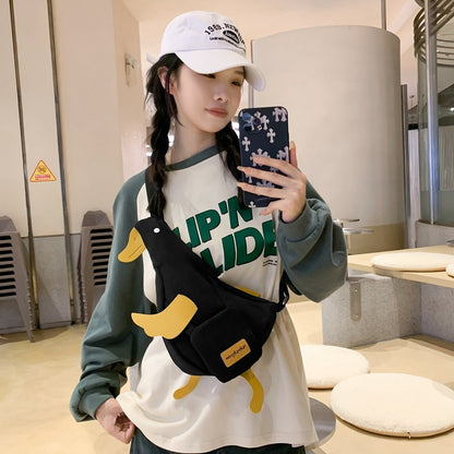 Duck Cartoon Cute Canvas Minimalism Slanted Shoulder Bags