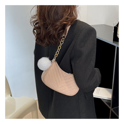 Women's Trendy Fur Ball Fresh Retro Graceful Shoulder Bags