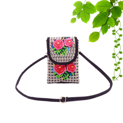 Ethnic Style Embroidered Flip Canvas Mobile Phone Bags