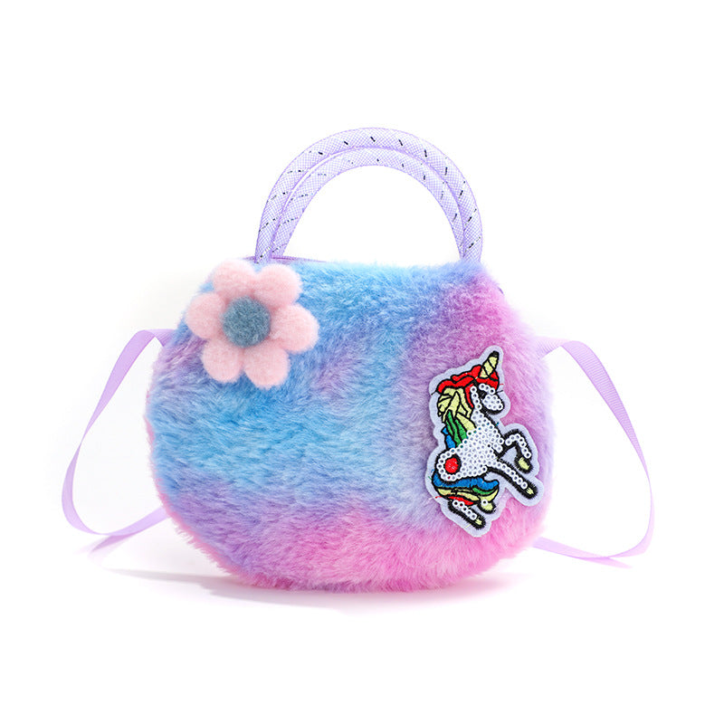 Children's Cartoon Treasure Cute Colorful Plush Unicorn Children's Shoulder Bags