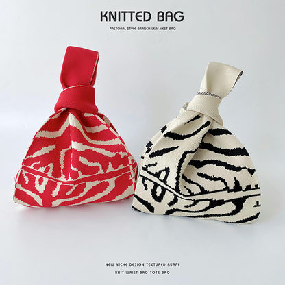 Zebra Pattern Knitted Personalized Versatile Large Shoulder Bags