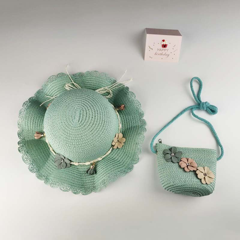 Ensemble de chapeaux tissés tendance pour enfants, mini sacs à bandoulière à fleurs pour enfants